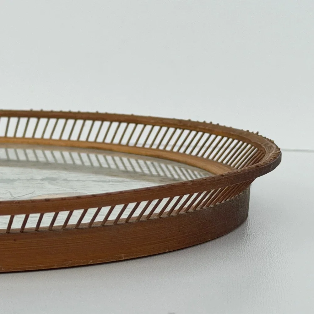 Vintage Tray Jetline Japan Rattan Bamboo Lucite Butterfly Floral‎ Boho Cottage